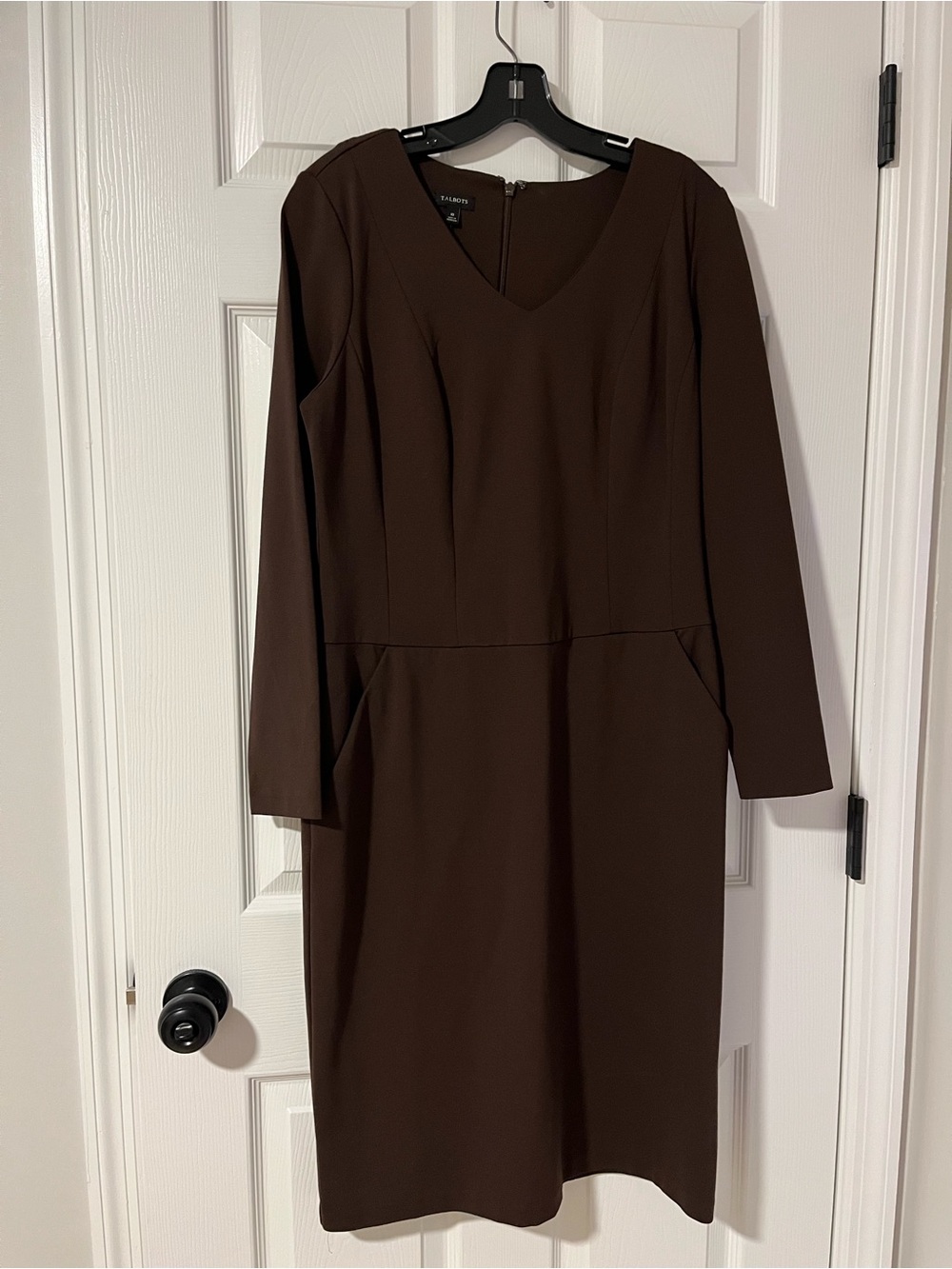 Talbots Chocolate Brown Long-Sleeve V-Neck Sheath Dress